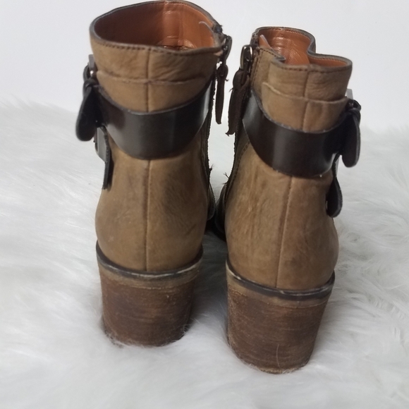 Franco Sarto Linden Brown Block Heel Strappy Ankle Short Moto Booties Size 6.5 - Picture 7 of 8